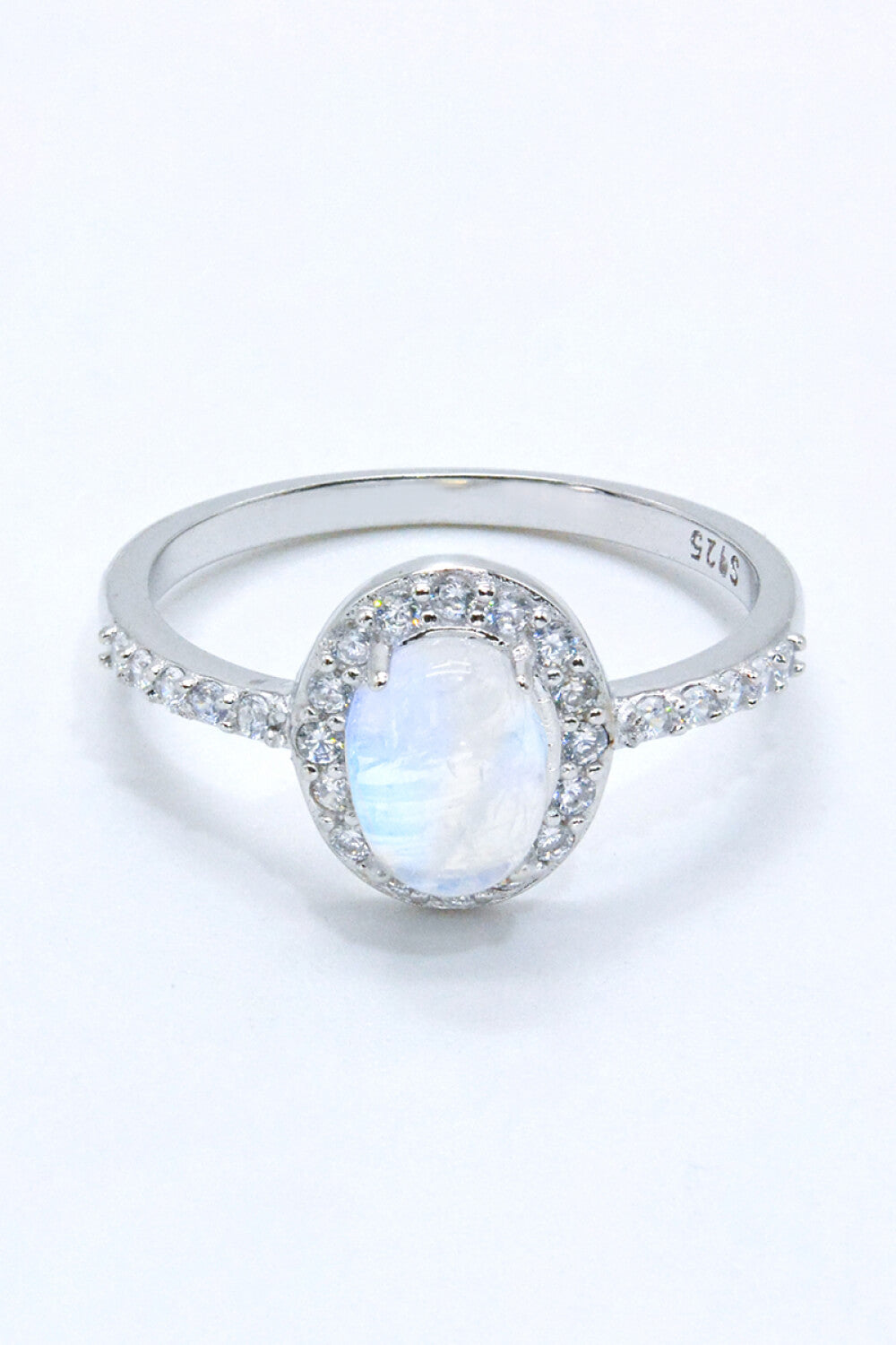White Smoke 925 Sterling Silver Natural Moonstone Halo Ring Sentient Beauty Fashions jewelry