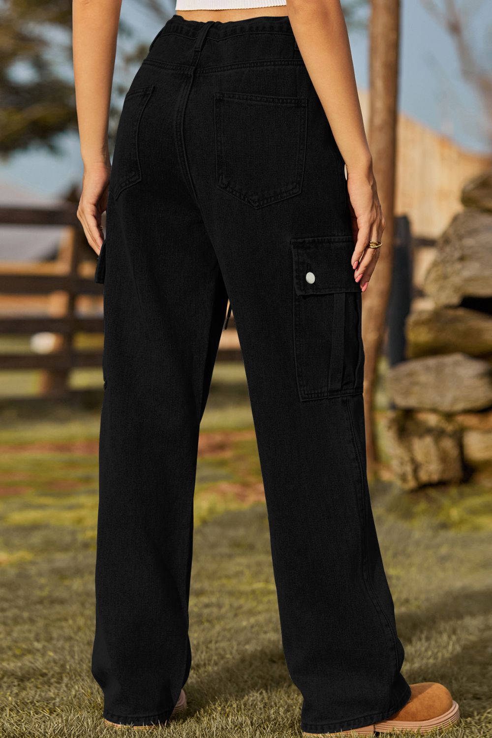 Black Loose Fit Drawstring Jeans with Pocket Sentient Beauty Fashions Apparel &amp; Accessories