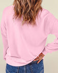 Pink LOVE Round Neck Dropped Shoulder Sweatshirt Sentient Beauty Fashions Apparel & Accessories