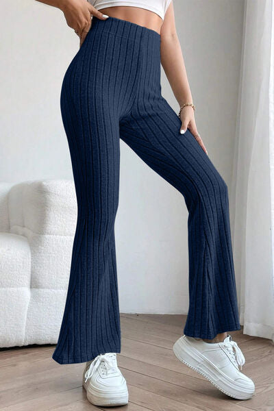 Gray Basic Bae Full Size Ribbed High Waist Flare Pants Sentient Beauty Fashions Apparel &amp; Accessories