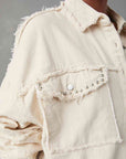 Light Gray Button Down Raw Hem Denim Jacket Sentient Beauty Fashions Apparel & Accessories
