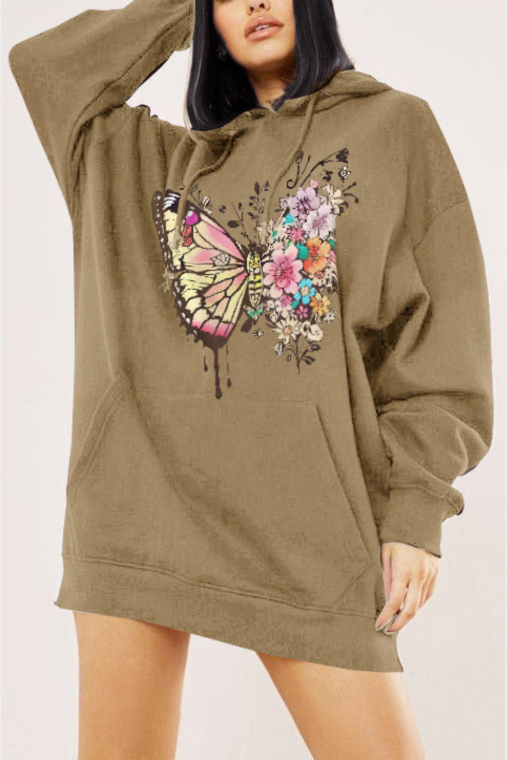 Rosy Brown Simply Love Full Size Butterfly Graphic Dropped Shoulder Hoodie Sentient Beauty Fashions Apparel & Accessories