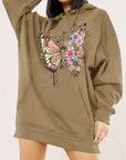 Rosy Brown Simply Love Full Size Butterfly Graphic Dropped Shoulder Hoodie