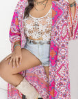 Thistle Double Take Plus Size Printed Open Front Longline Cardigan Sentient Beauty Fashions Apparel & Accessories
