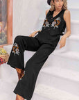 Black V-Neck Tank Top and Long Pants Set Sentient Beauty Fashions Apparel & Accessories