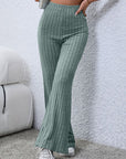Gray Basic Bae Full Size Ribbed High Waist Flare Pants Sentient Beauty Fashions Apparel & Accessories