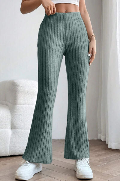 Gray Basic Bae Full Size Ribbed High Waist Flare Pants Sentient Beauty Fashions Apparel &amp; Accessories