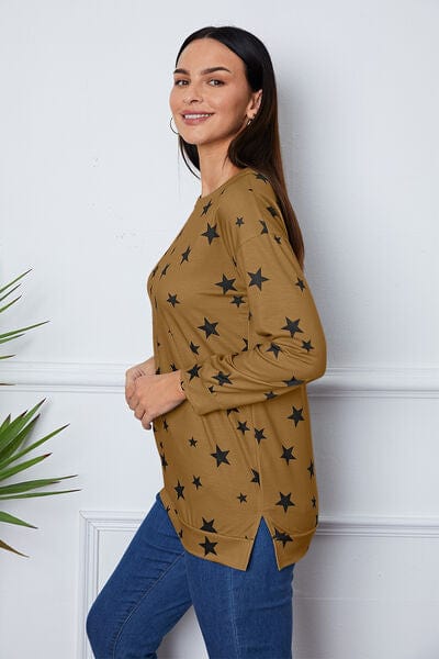 Light Gray Star Print Round Neck Dropped Shoulder Sweatshirt