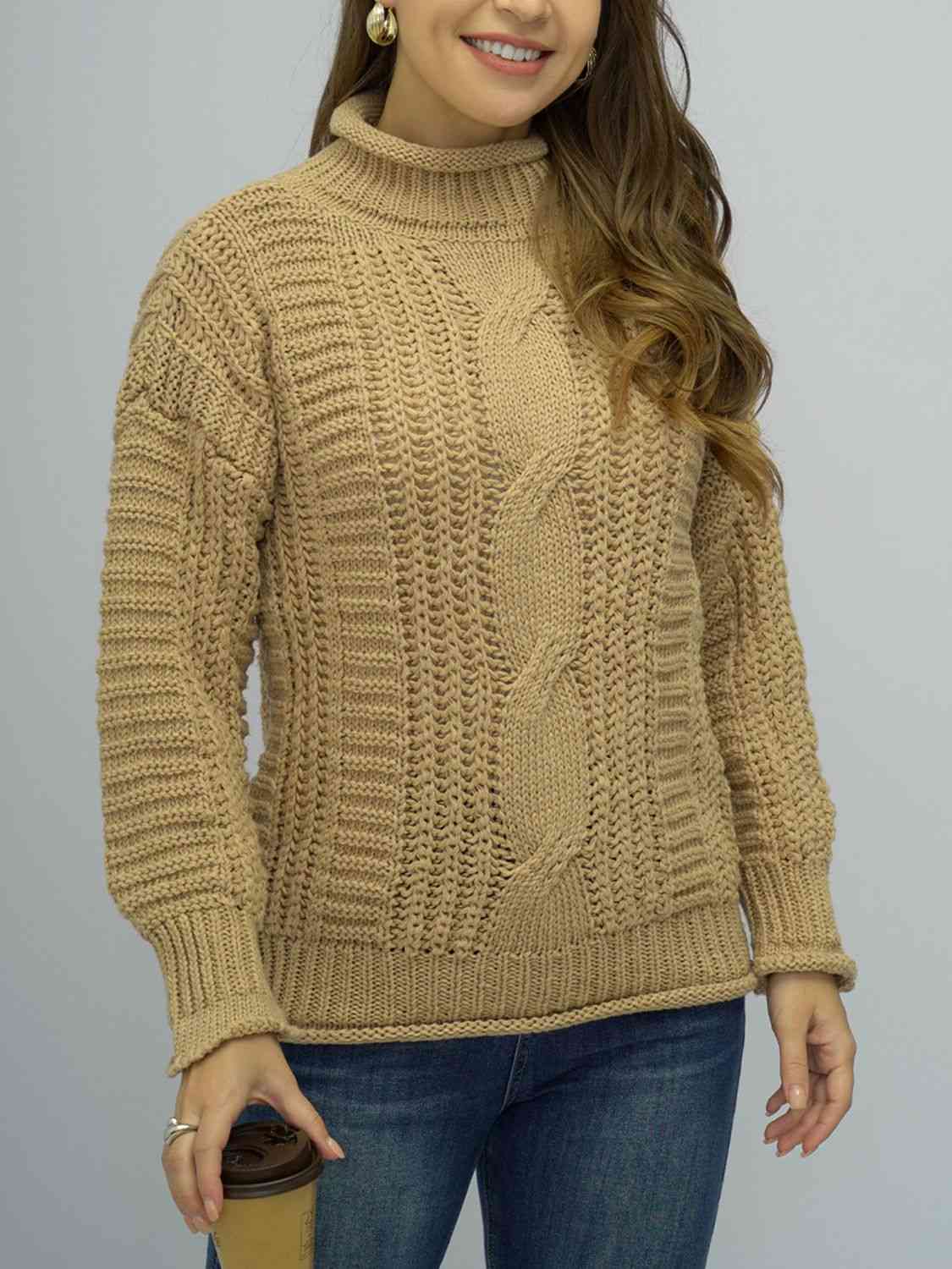 Rosy Brown Cable-Knit Mock Neck Sweater Sentient Beauty Fashions Apparel &amp; Accessories