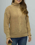 Rosy Brown Cable-Knit Mock Neck Sweater Sentient Beauty Fashions Apparel & Accessories