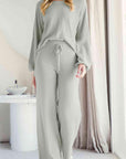 Light Gray Long Sleeve Lounge Top and Drawstring Pants Set