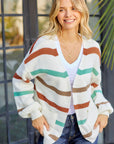 Rosy Brown Striped Open Front Dropped Shoulder Cardigan Sentient Beauty Fashions Apparel & Accessories