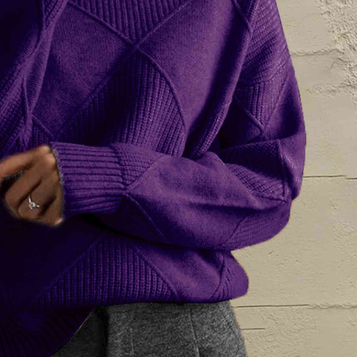 Midnight Blue Geometric Turtleneck Long Sleeve Sweater Sentient Beauty Fashions Tops