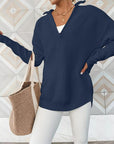 Dark Slate Gray Half Zip Long Sleeve Knit Top Sentient Beauty Fashions Apparel & Accessories