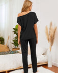 Black Round Neck Top and Pants Lounge Set Sentient Beauty Fashions Apparel & Accessories