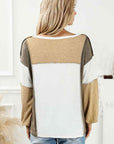 Light Gray Color Block Exposed Seam Boat Neck Top