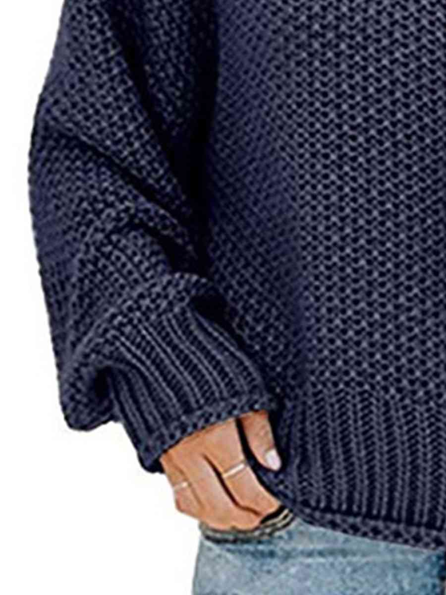 Dark Slate Gray Turtleneck Dropped Shoulder Sweater