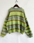 Light Gray Striped Round Neck Long Sleeve Sweater