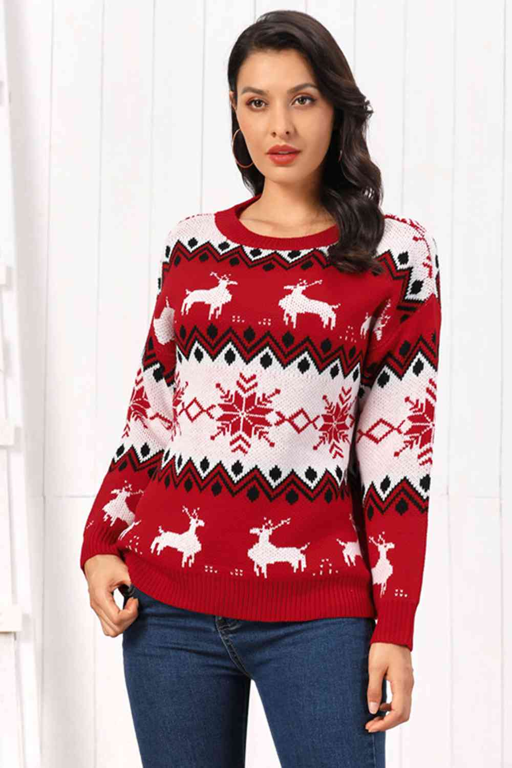 Dark Slate Gray Reindeer Round Neck Sweater