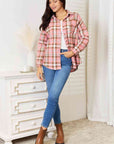 Light Gray Double Take Plaid Collared Neck Long Sleeve Button-Up Shirt Sentient Beauty Fashions Apparel & Accessories