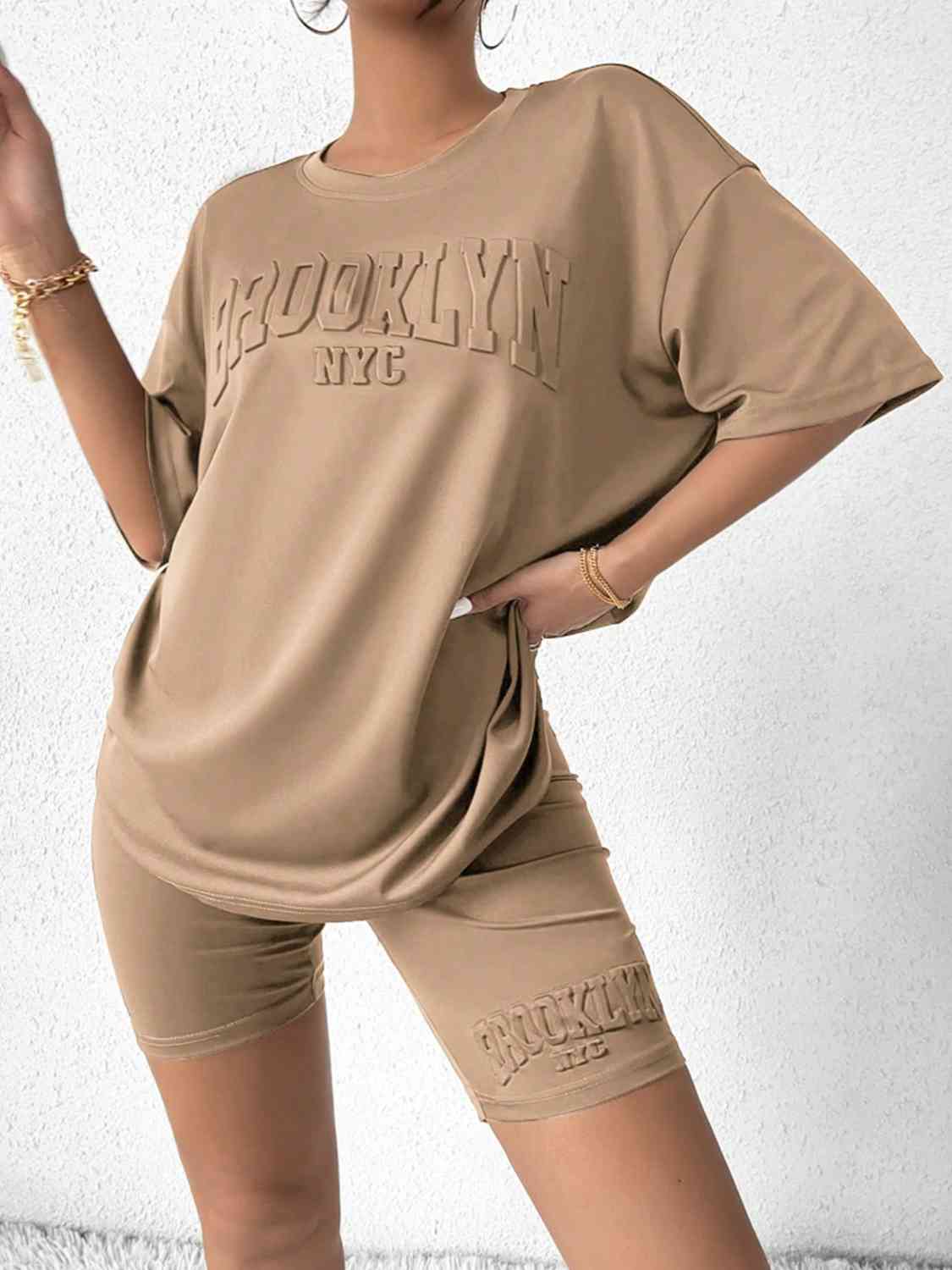 Rosy Brown BROOKLYN NYC Graphic Top and Shorts Set Sentient Beauty Fashions Apparel &amp; Accessories