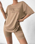 Rosy Brown BROOKLYN NYC Graphic Top and Shorts Set Sentient Beauty Fashions Apparel & Accessories