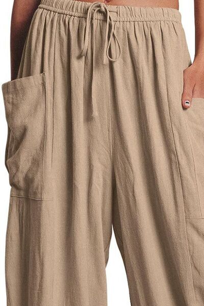 Rosy Brown Full Size Pocketed Drawstring Wide Leg Pants Sentient Beauty Fashions Apparel &amp; Accessories