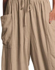 Rosy Brown Full Size Pocketed Drawstring Wide Leg Pants Sentient Beauty Fashions Apparel & Accessories
