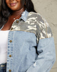 Gray GeeGee Full Size Washed Denim Camo Contrast Jacket Sentient Beauty Fashions Apparel & Accessories