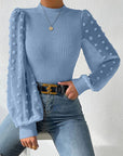 Light Slate Gray Swiss Dot Waffle-Knit Lantern Sleeve T-Shirt Sentient Beauty Fashions Apparel & Accessories