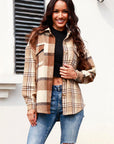 Dark Slate Gray Plaid Button Up Collared Neck Long Sleeve Shacket Sentient Beauty Fashions Apparel & Accessories