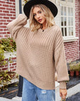 Dark Gray Ribbed Drop Shoulder Lantern Sleeve Sweater