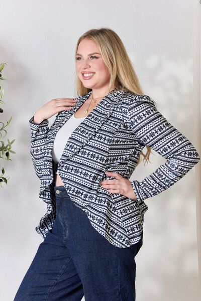 Light Gray Heimish Full Size Open Front Printed Blazer Sentient Beauty Fashions Apparel &amp; Accessories
