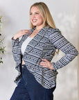 Light Gray Heimish Full Size Open Front Printed Blazer Sentient Beauty Fashions Apparel & Accessories