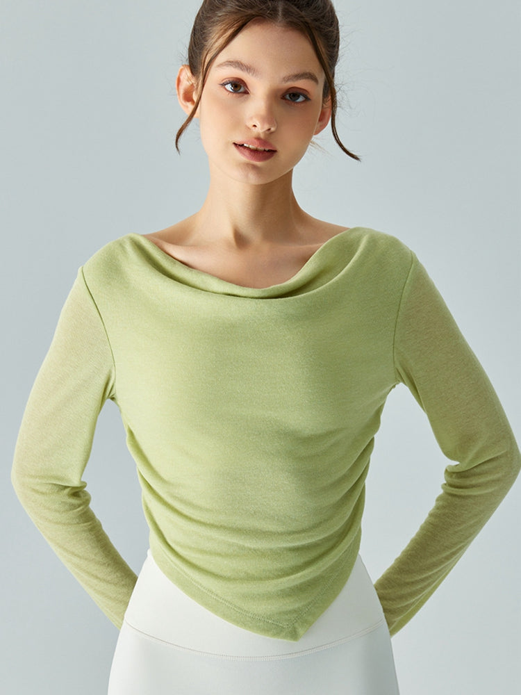 Gray Cowl Neck Long Sleeve Sports Top Sentient Beauty Fashions Apparel & Accessories