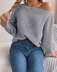 Dark Gray Openwork Long Sleeve Sweater