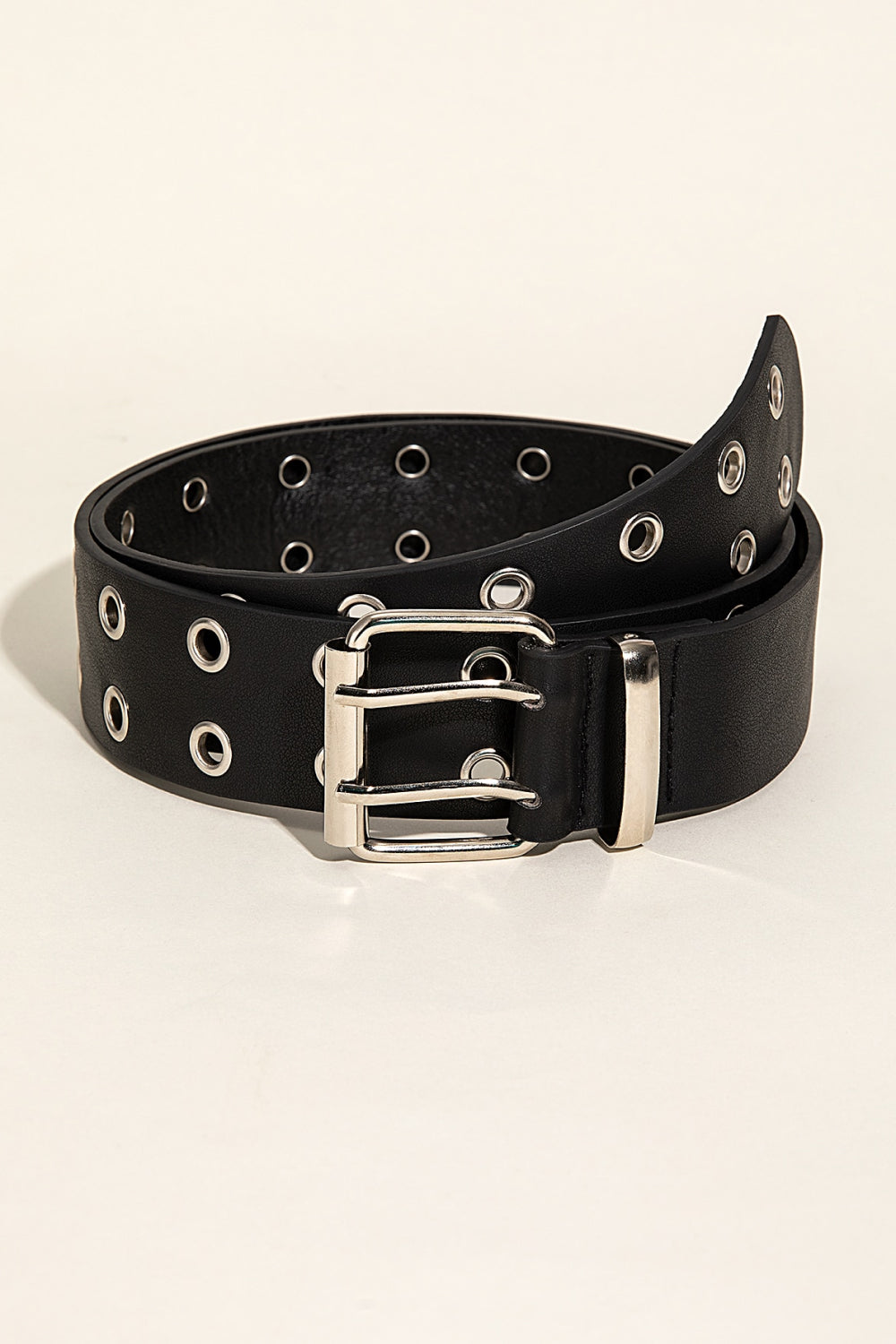 Black Double Row Grommet PU Leather Belt Sentient Beauty Fashions *Accessories