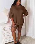 Light Gray Basic Bae Full Size Soft Rayon Three-Quarter Sleeve Top and Shorts Set