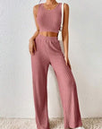 Light Gray Ribbed Round Neck Tank and Pants Sweater Set Sentient Beauty Fashions Apparel & Accessories
