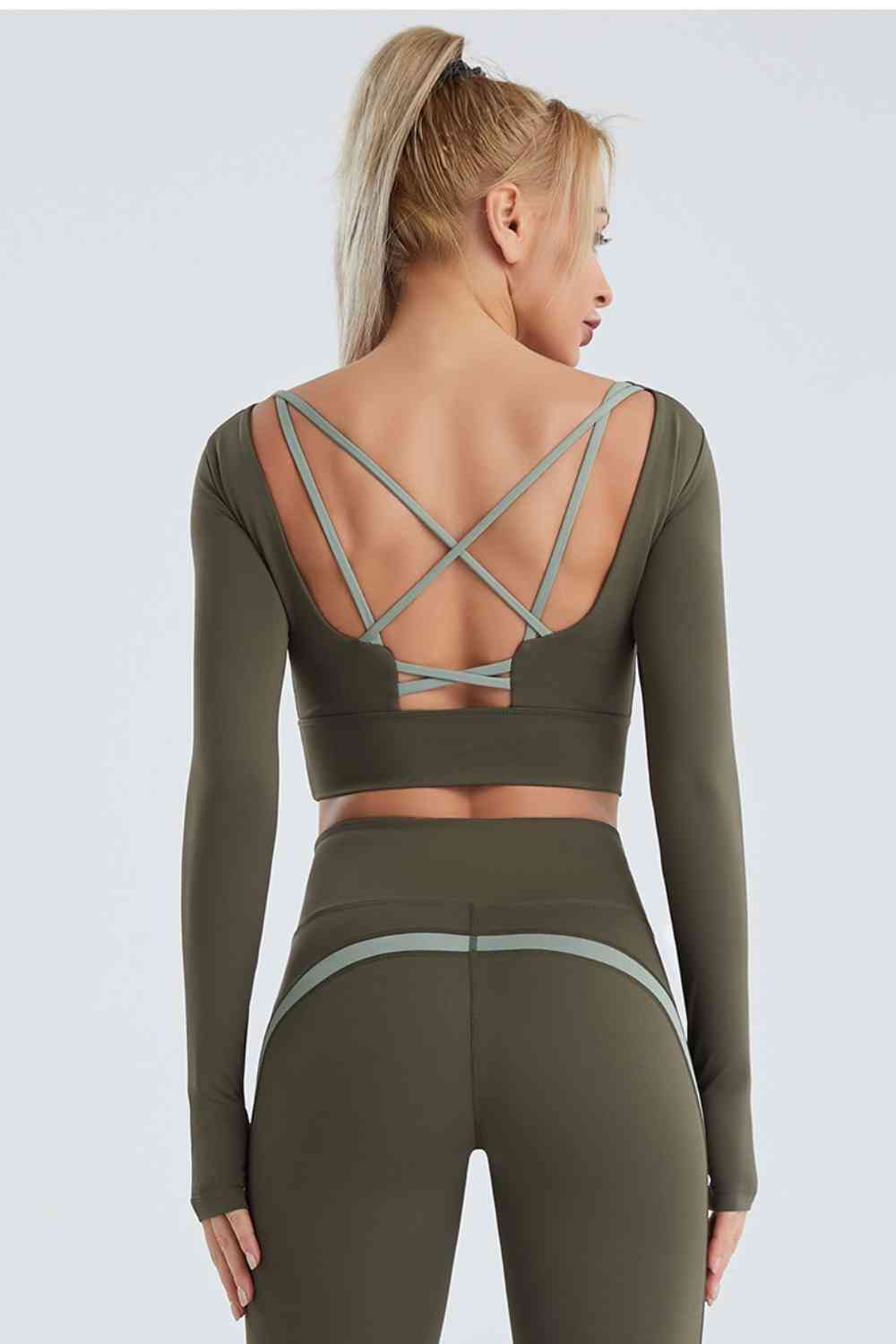 Light Gray Crisscross Cropped Sports Top Sentient Beauty Fashions Apparel & Accessories
