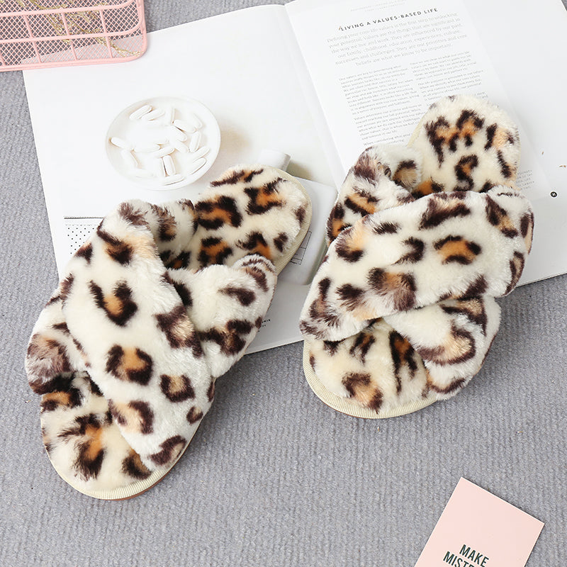 Light Gray Faux Fur Crisscross Strap Slippers Sentient Beauty Fashions slippers