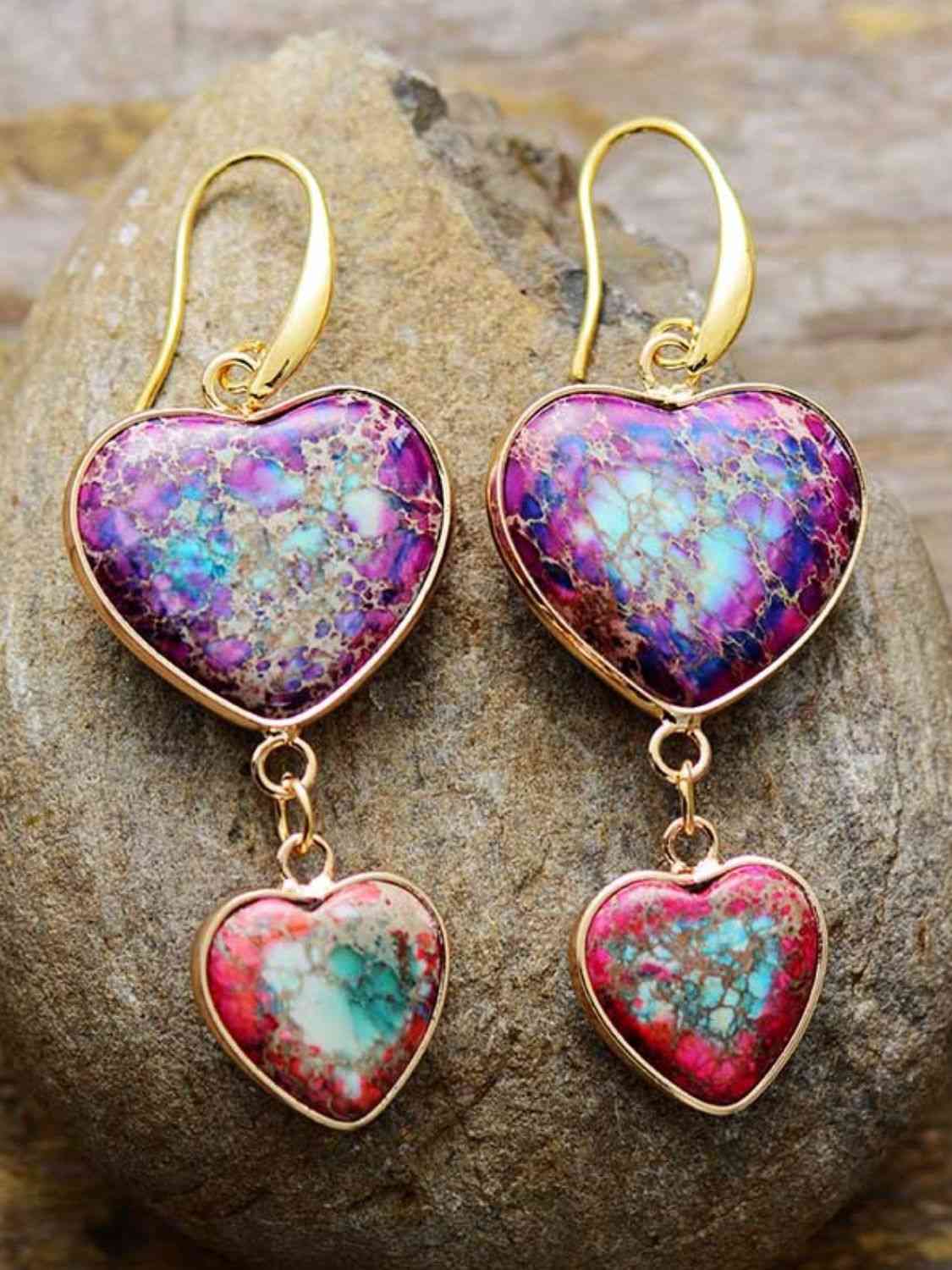 Rosy Brown Heart Shape Imperial Jasper Dangle Earrings Sentient Beauty Fashions jewelry
