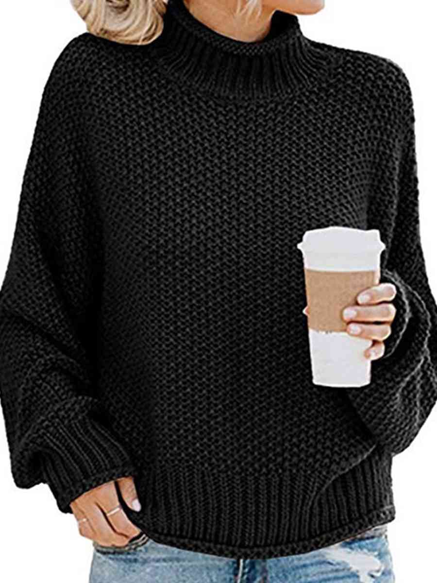 Black Turtleneck Dropped Shoulder Sweater
