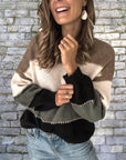 Dark Gray Color Block Round Neck Sweater Sentient Beauty Fashions Apparel & Accessories