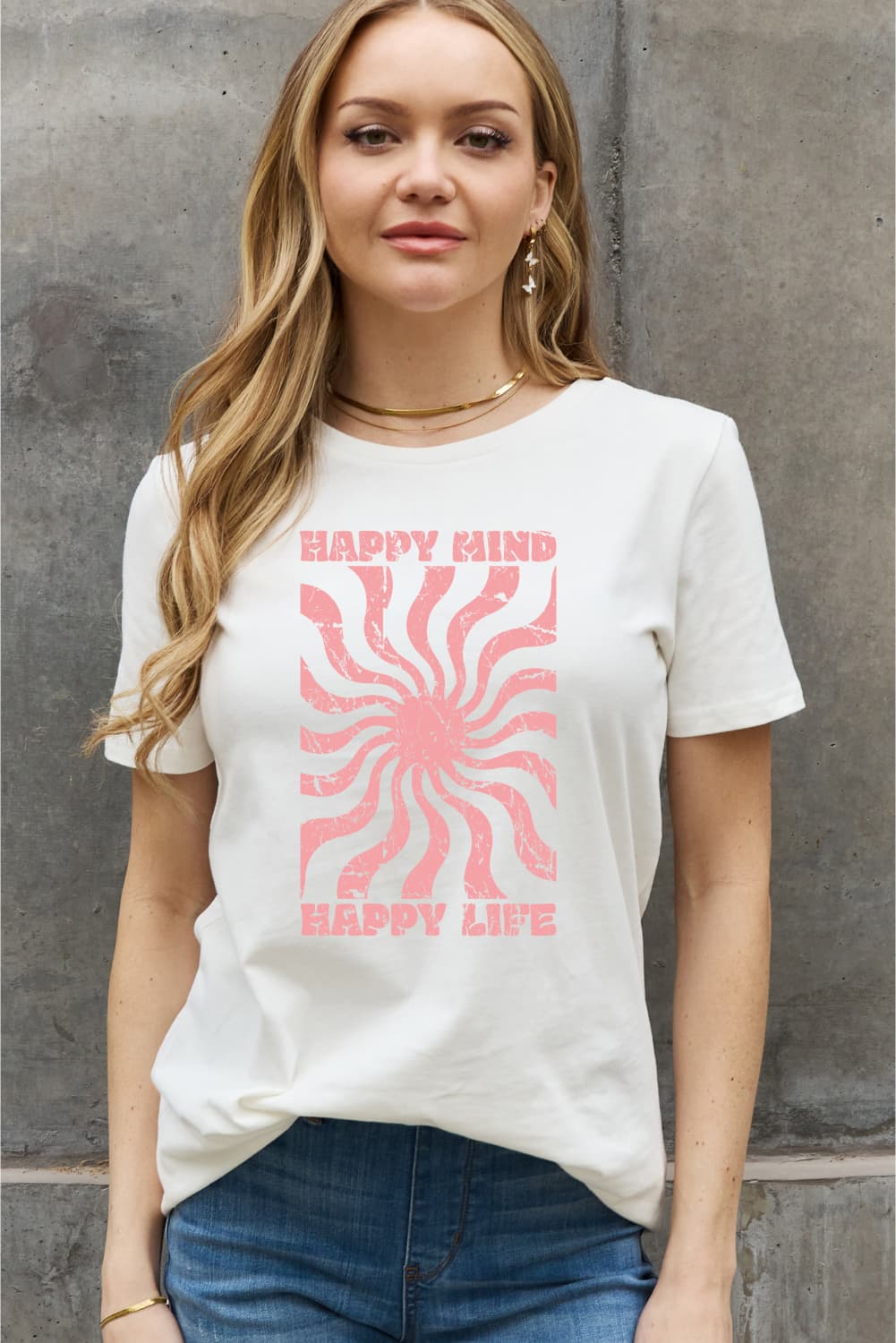 Rosy Brown Simply Love Full Size HAPPY MIND HAPPY LIFE Graphic Cotton Tee Sentient Beauty Fashions Apparel & Accessories