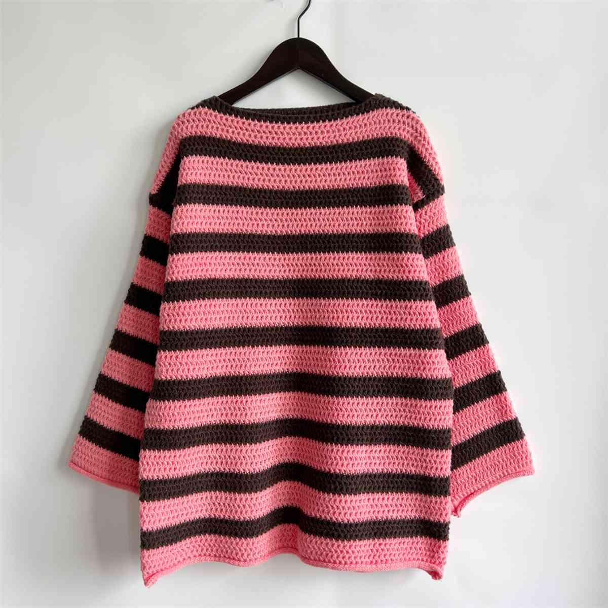 Light Gray Striped Round Neck Long Sleeve Sweater