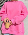 Hot Pink Oversize Round Neck Dropped Shoulder Sweatshirt Sentient Beauty Fashions Apparel & Accessories