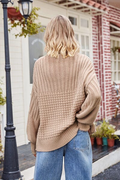 Gray Ribbed Drop Shoulder Lantern Sleeve Sweater