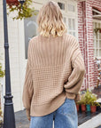 Gray Ribbed Drop Shoulder Lantern Sleeve Sweater