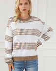 Light Gray Striped Round Neck Long Sleeve Knit Top Sentient Beauty Fashions Apparel & Accessories